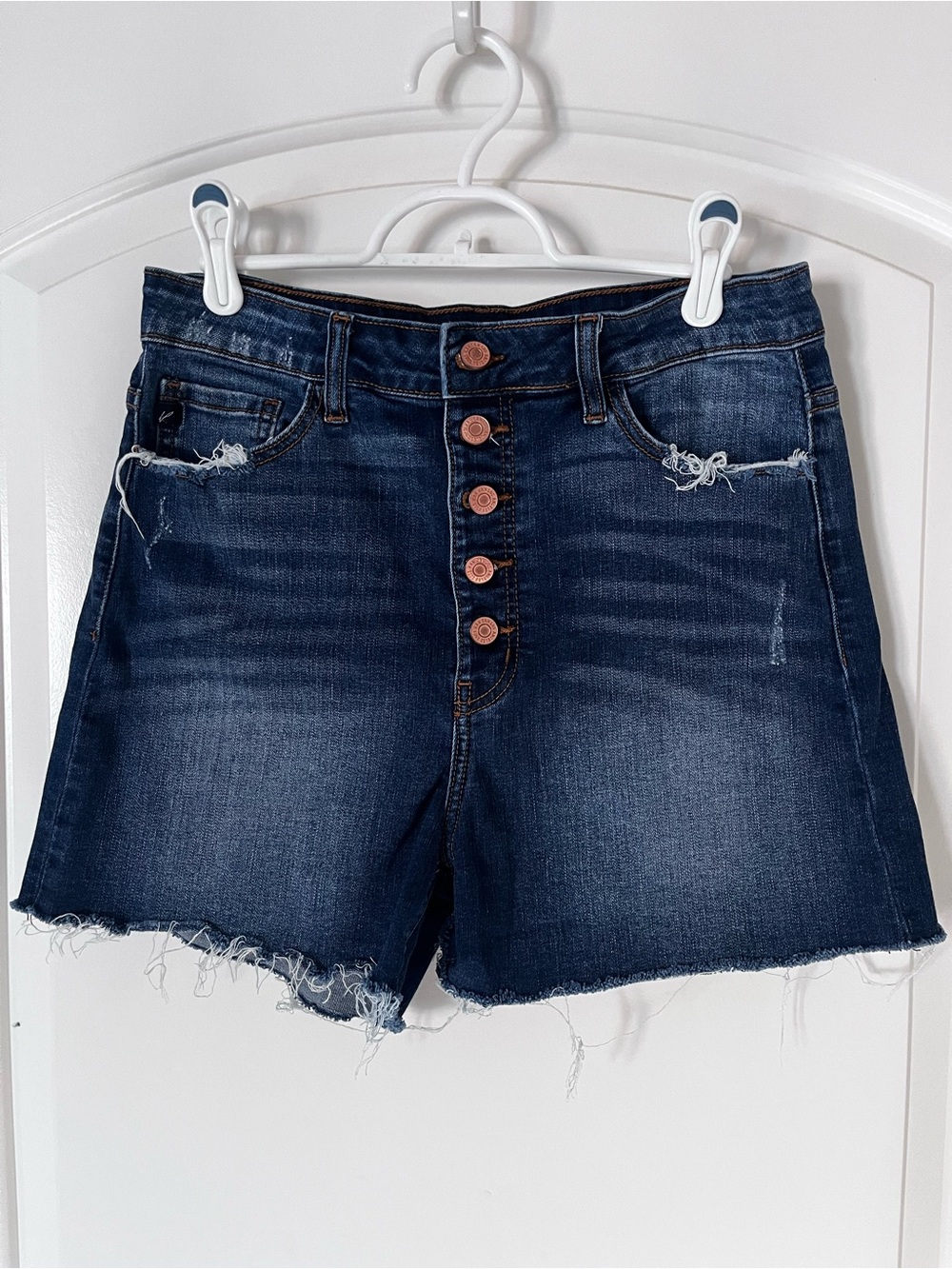 KanCan Women’s Distressed Cut-Off Button-Front Denim Shorts